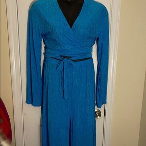 2pc Turquoise Long Sleeve Wrap Jumpsuit XXL